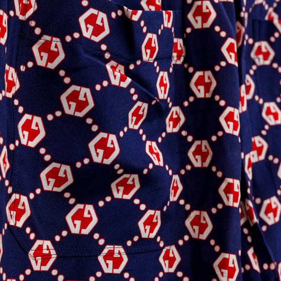 Gucci Navy and Red Monogram Silk Shorts - Picture 7 of 16
